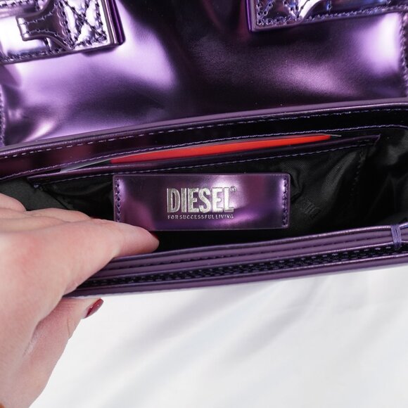 Diesel 1DR Top Handle Shoulder Bag In Purple Mirrored Leather - NWT & Dust Bag - Picture 10 of 12